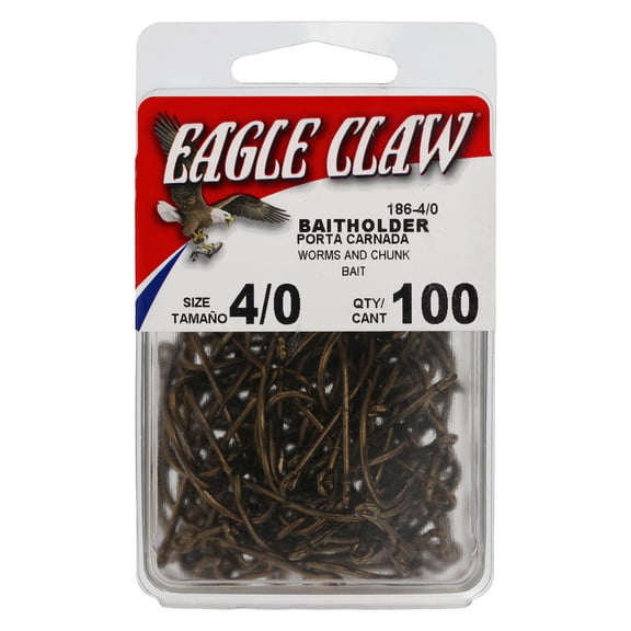 Eagle Claw Straight Eye Offset Baitholder Hook, 100pk, Bronze, Size 4/0
