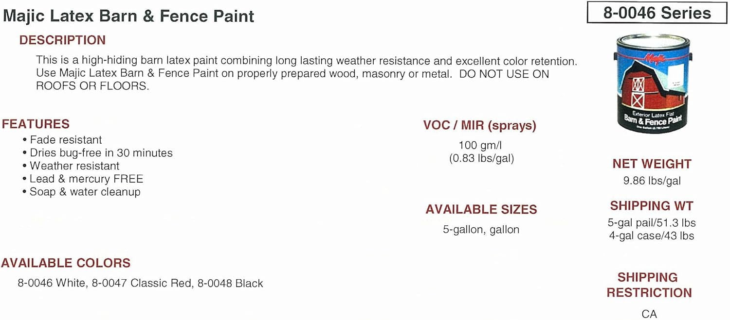  Majic Paints 8-0046-1 Latex Flat Barn & Fence Paint, 1-Gallon,  White : Everything Else