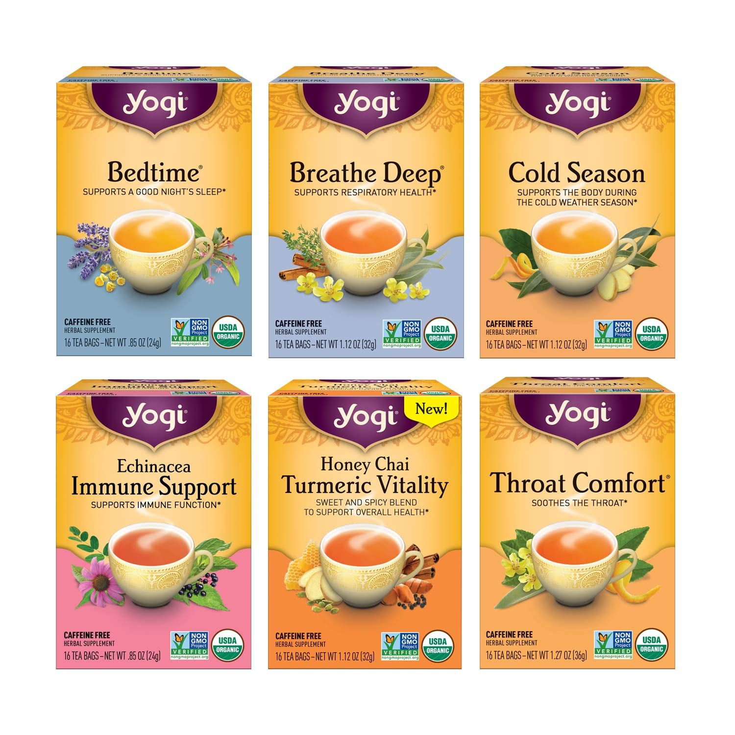 Yogi Tea Get Well Variety Pack Sampler (6 Pack) 6 Teas for Cold and