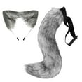 thumbnail image 1 of Disfraz de cola larga de piel sintética para fiestas temáticas de animales, orejas de zorro, aro para el pelo para Gris oscuro jinwen Traje de juego de cosplay, 1 of 8