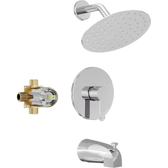 Bathroom Shower Faucet Set, Bathtub Faucet with Shower , 8 Inch Rainfall Shower Head and Handle Set, Polished Chrome Shower Faucets Sets Complete, Valve Included