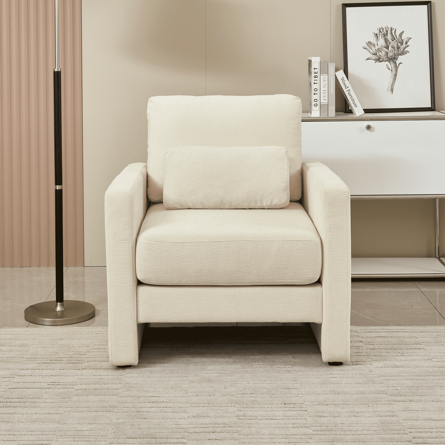 Gewnee Modern Chenille Accent Armchair - Upholstered with Solid Wood Frame, for Living Room, Bedroom, Office