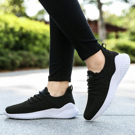 

Gubotare Running Shoes Womens Slip On Shoes Fashion PU Leather Sneaker Casual Walking Shoes Black 7.5