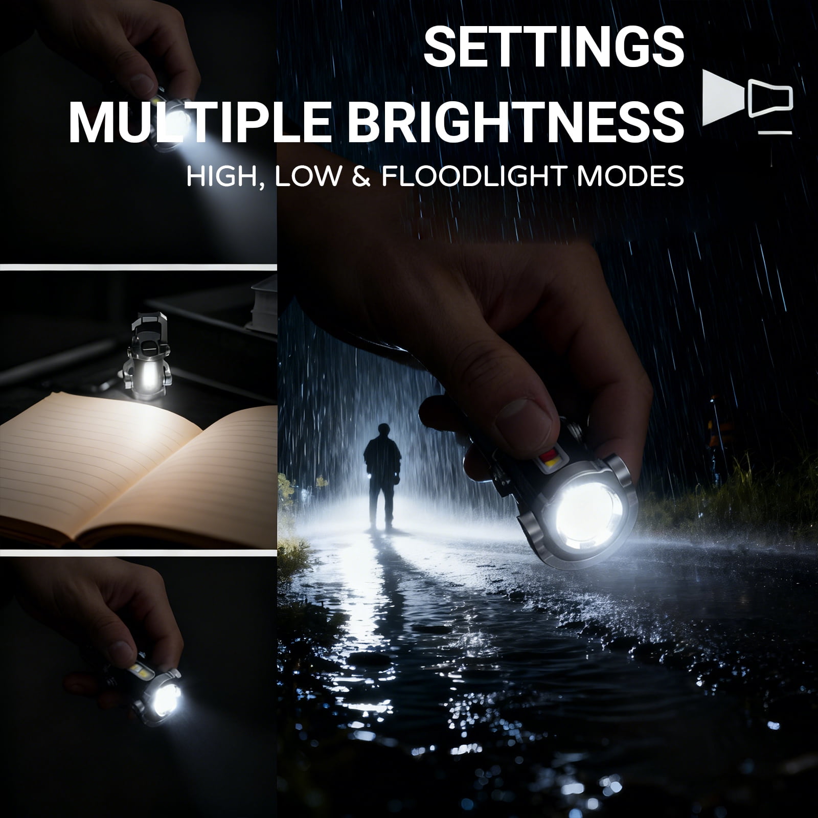 Portable Rechargeable Bright Keychain Flashlight Phone Charger, Mini Keychain Flashlight, 7 Lighting Modes, 1200 Lumens EDC Waterproof Keychains Flashlight
