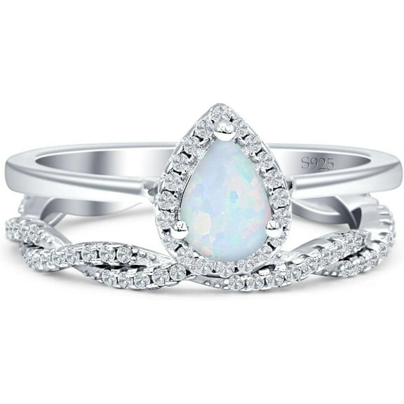 beryl_creation 2.35 Ct Pear Cut Fire Opal Wedding Christmas Thanksgiving Bridal Ring Set 14K White Gold Plated 925 Sterling Silver For Women's -6
