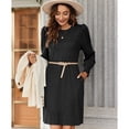 thumbnail image 2 of SWSMCLT Women's Long Sleeve Dresses Fall Warm Dinner Casual Winter Vacation Fall Puff Sleeve Cute Ruched Stretchy Fitted Black XX-Large, 2 of 4