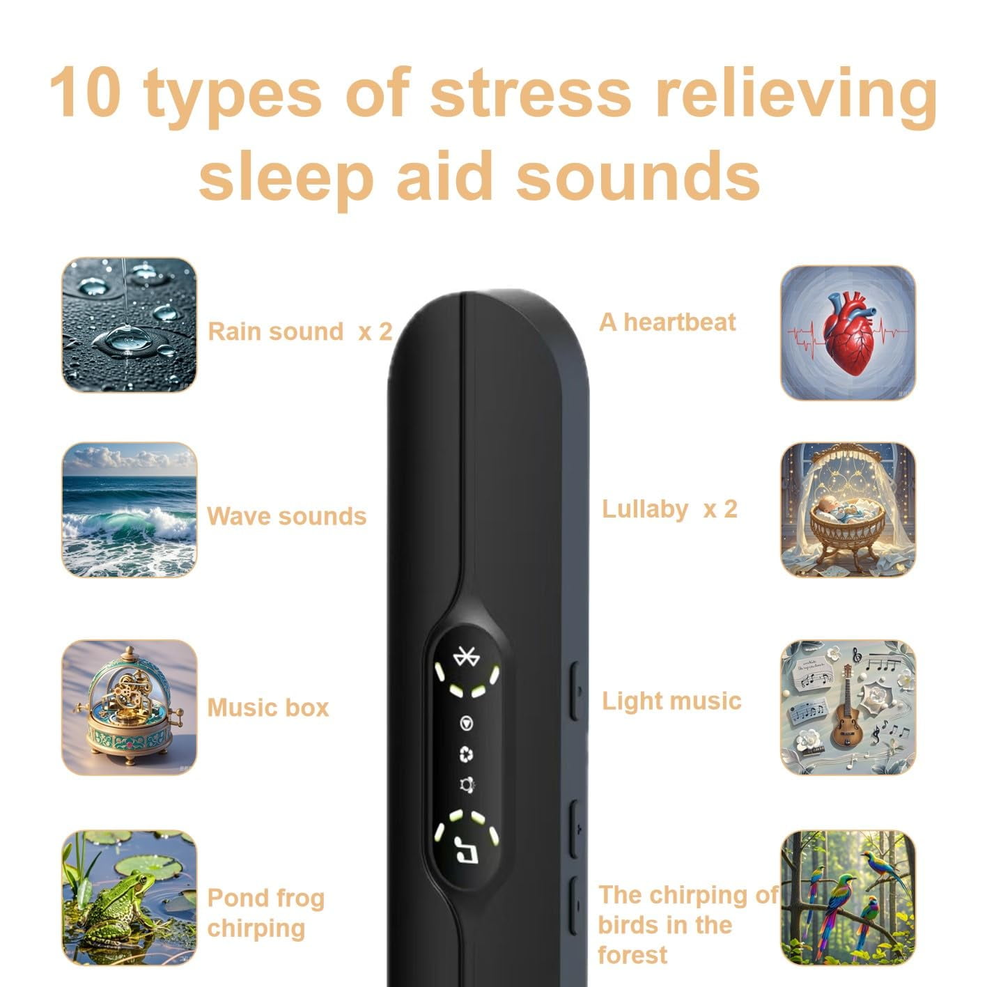 Pillow Speaker for Sleeping, Mini Bone Conduction Portable Sleep Aid with Stereo Bass, Bluetooth Sleep Bar for Deep Sleeping with White Noise, with Volume Control-10 White Noises black
