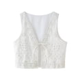 thumbnail image 3 of HH TRAF Chaleco ajustado sin mangas con cuello en V sólido bordado a la moda de verano para mujer Chaleco con lazo de lentejuelas y cordones para mujer, 3 of 5