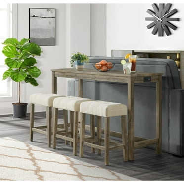 Gray Contemporary Sofa Bar Table Set, Couch Console Table With Stools