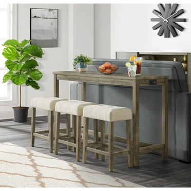 3pc White And Gray Contemporary Sofa Bar Table Set With Stools 48 5 Com Gray Contemporary Sofa Bar Table Set, Couch Console Table With Stools
