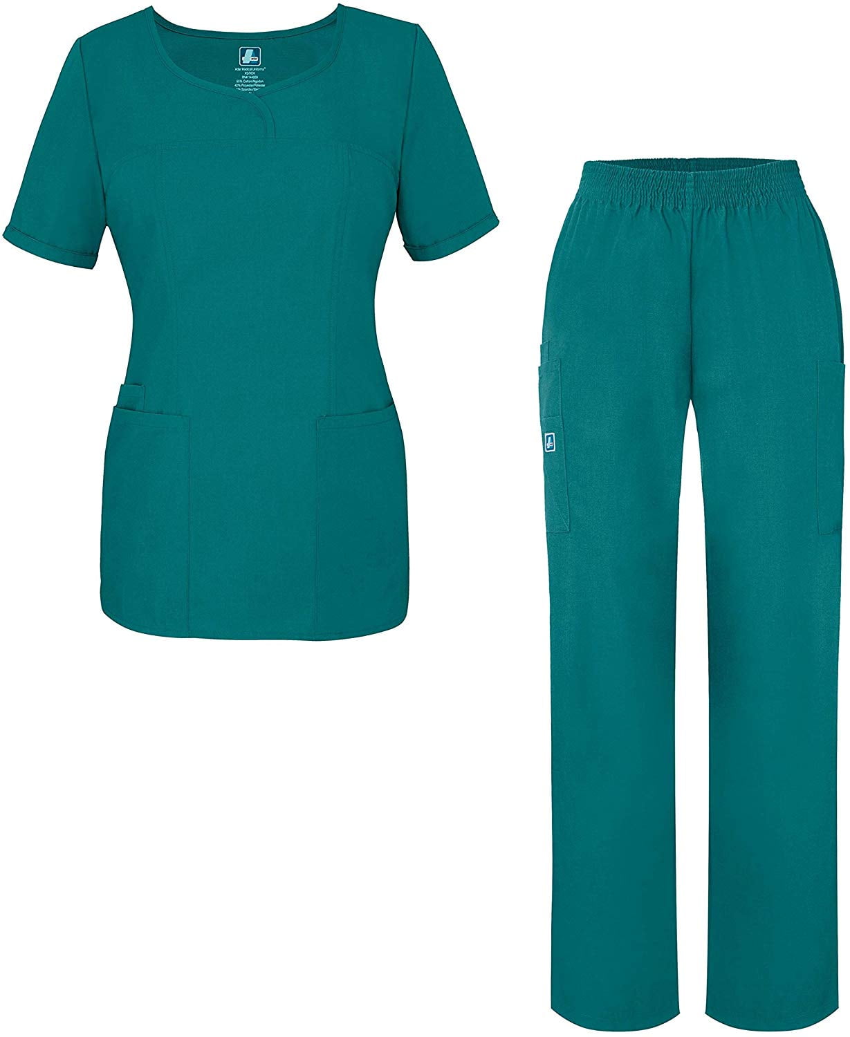 Adar Universal Women's Scrub Set VNeck Scrub Top and Elastic PullOn