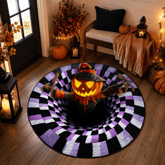 3D Halloween Rugs, 3D Optical Illusion Area Rug, Soft & Durable Fabric Halloween Optical Illusion Rug for Entryway, Living Room, 19.68"