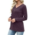 thumbnail image 4 of Otntypg Long Sleeve Button V Neck Henley Shirts for Women Casual Fall Winter Basic Cable Knit Tunic Sweater Blouse Loose Fit Cozy Knitwear Tops Purple S, 4 of 9