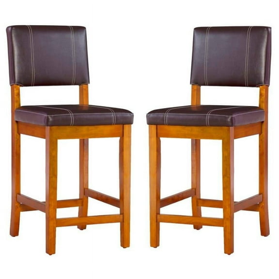 Home Square 2-Piece Furniture 24" Wood Counter Stool Set in Dark Brown