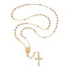 Brilliance Fine Jewelry 14K Gold-Plated Sterling Silver Tri-Color Beads Rosary Necklace 26 Inch