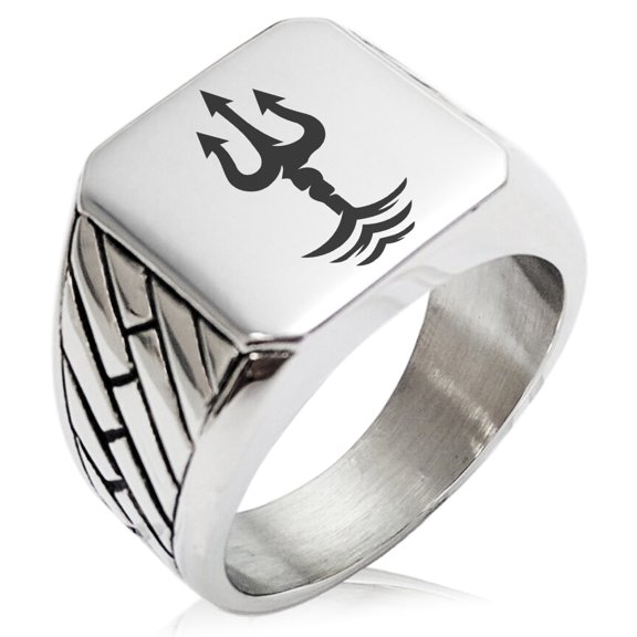 Stainless Steel Poseidon Greek God of Sea Geometric Pattern Biker Style Polished Ring