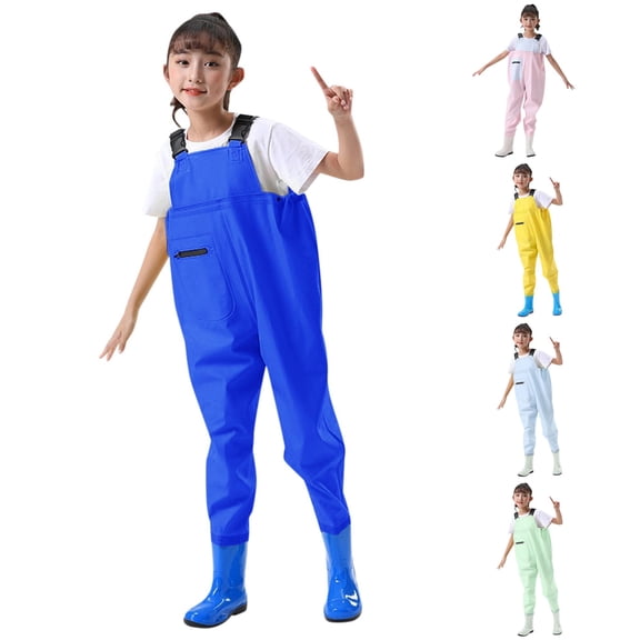 XAOFW Kids Romper sleeveless Chest Waders Youth Waders For Toddler Children boys girls Water Proof Waders With Boots soft Onesie 1-2 Years