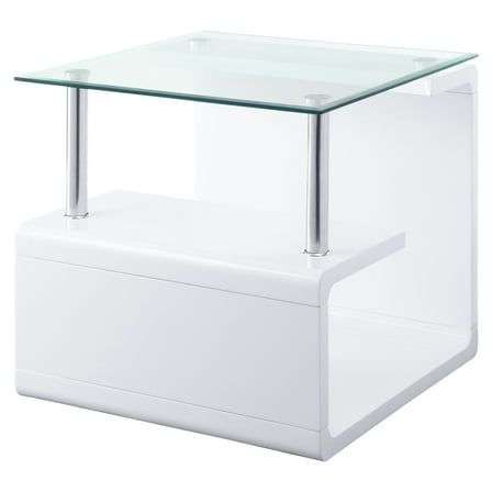 ACME Nevaeh Square End Table in Clear and White High Gloss