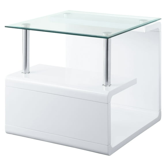 ACME Nevaeh Square End Table in Clear and White High Gloss