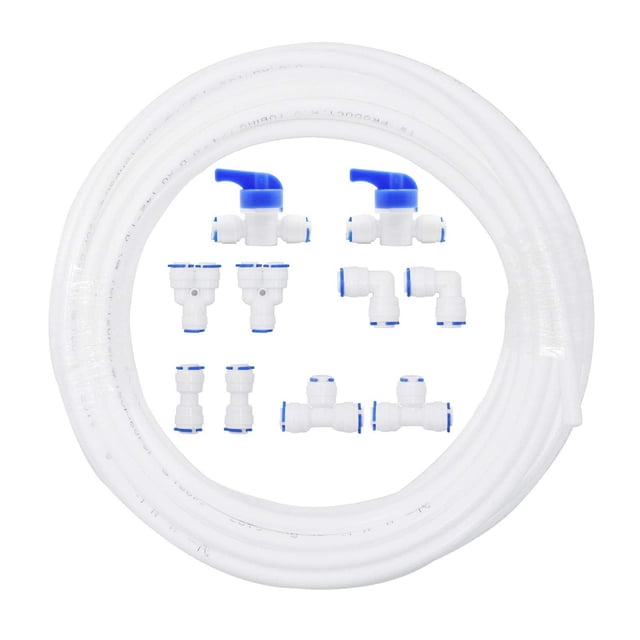 Tubo de agua de 3/8 pulgadas OD de conexión rápida de empuje para conectar 10 piezas+tubo blanco de agua RO de 3/8 pulgadas, 10 m (32 pies)