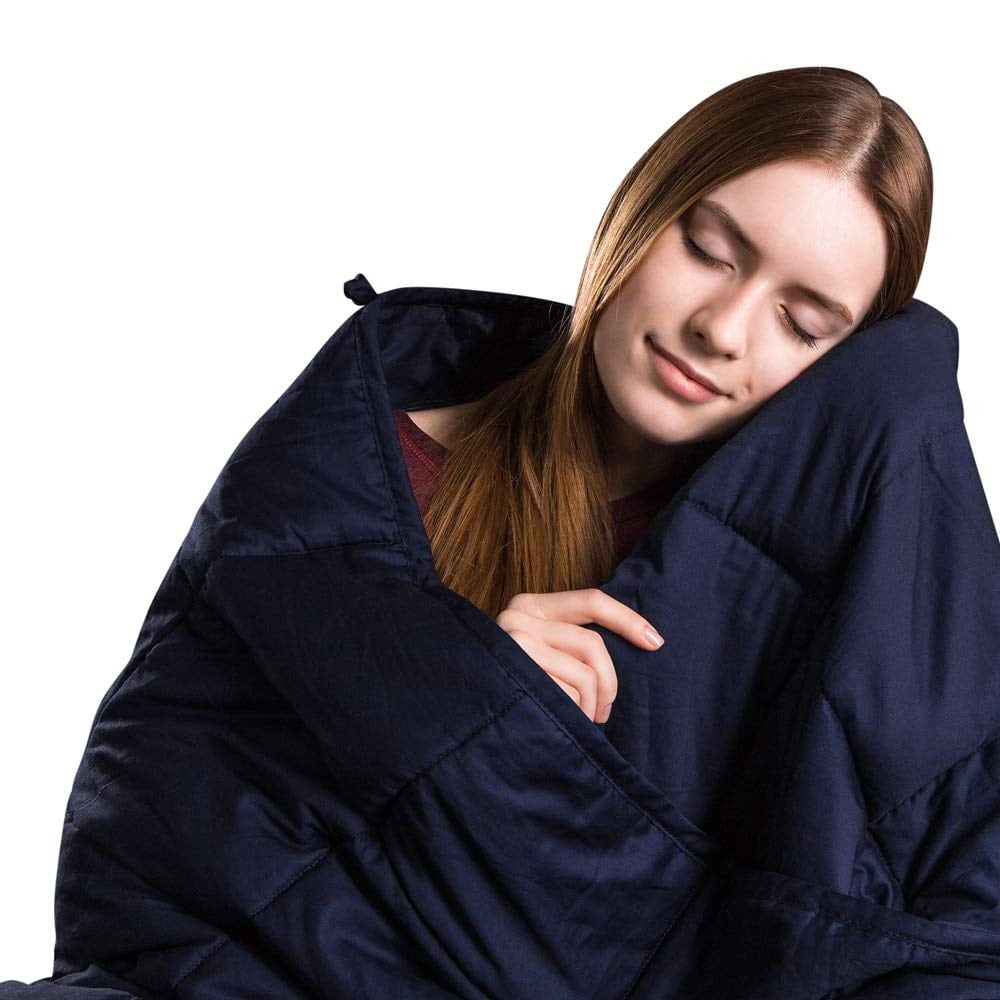 Class Cotton Weighted Blanket for Adult (48X72, 20 lbs, Twin Size, Navy