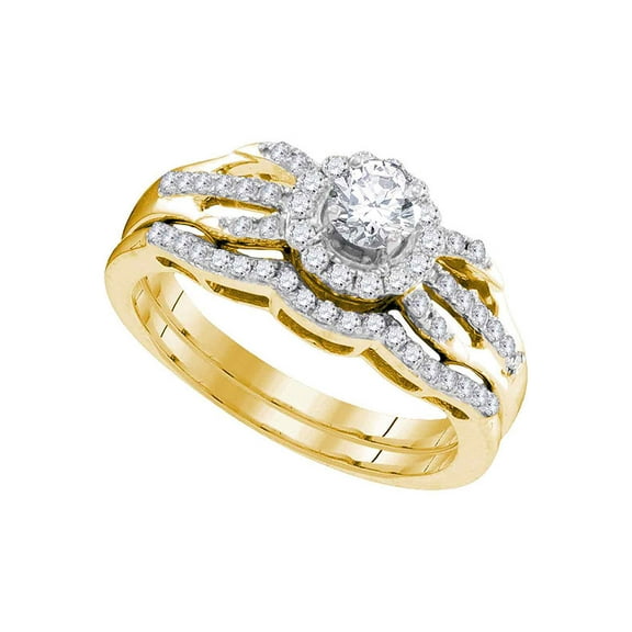 10kt Yellow Gold Womens Diamond Round Bridal Wedding Engagement Ring Band Set 1/2 Cttw