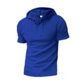 thumbnail image 2 of BXINGOHAI Men's Short Sleeve Hoodie Waffle Hooded T Shirts Lightweight Sweatshirt Hoodies Pullover Today Blue,S, 2 of 6