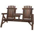 thumbnail image 1 of Wood Adirondack Patio Chair Bench with Center Coffee Table, for Lounging and Relaxing Outdoors Carbonized, 1 of 7