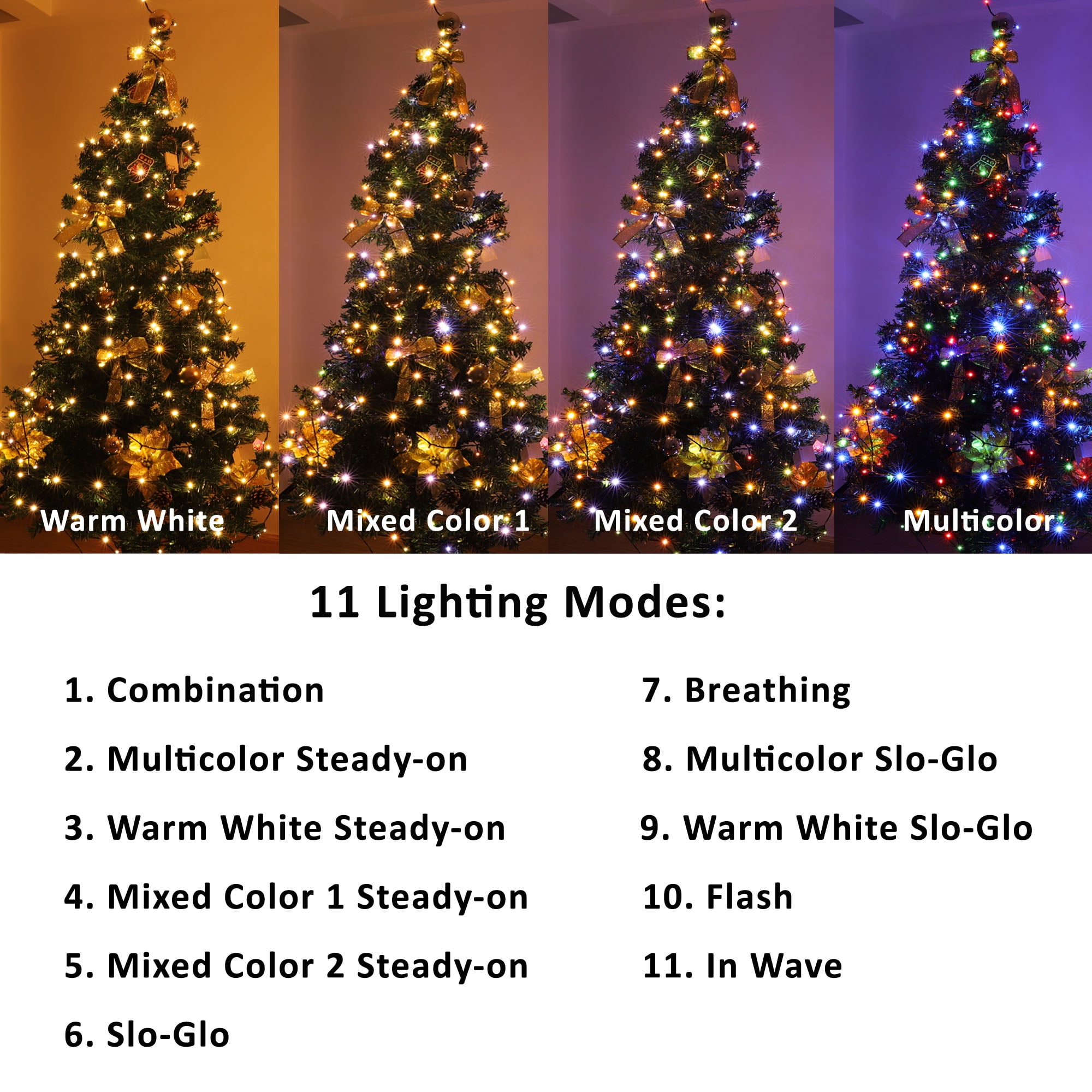LED Christmas String Lights, 108FT 300 LEDs, Timer Function, Color Changing, Warm White & Multicolor for Halloween Xmas Tree Home Patry