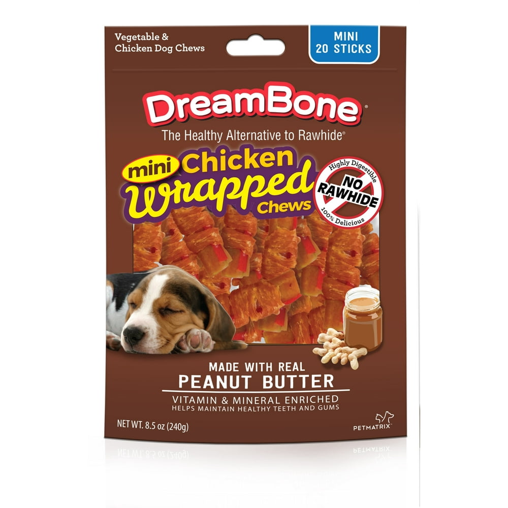 DreamBone Mini Chicken Wrapped Chews with Peanut Butter RawhideFree