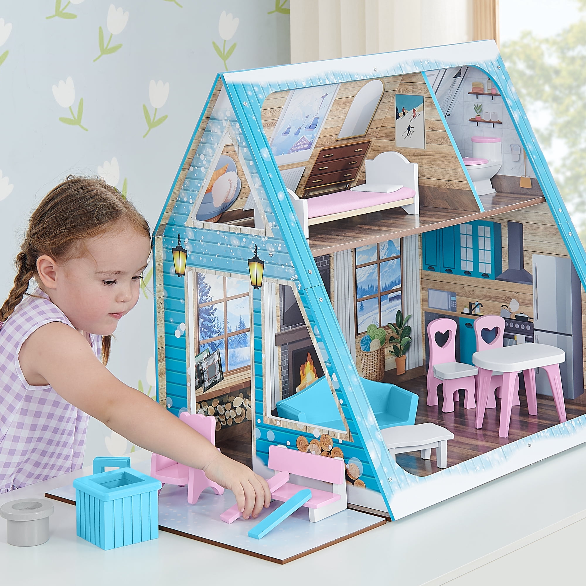 Delta Children Ski Chalet A-Frame Dollhouse - Includes 15 Accessories - Fits 12-inch Dolls - Pretend Play Dream Gift for Ages 3+