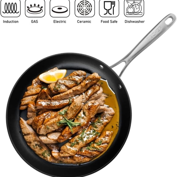 12-Inch Nonstick Frying Pan Skillet, PFOA-Free, Dishwasher Oven , Stainless Steel Handle, Induction-Ready