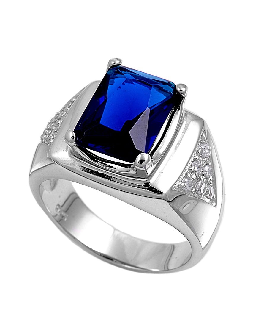 CloseoutWarehouse Simulated Sapphire Cubic Zirconia Channel Ring Sterling Silver