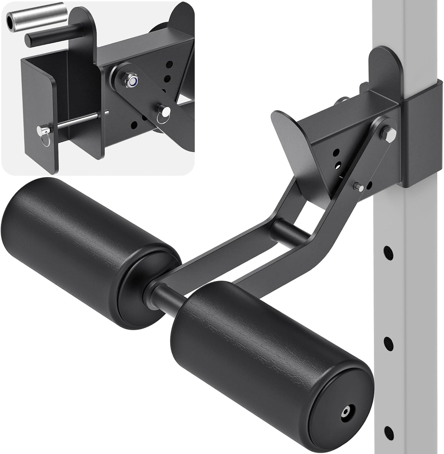 Nordic Hamstring Curl Squat Rack Attachment for Power Rack with 5/8" or 1" Hole - Adjustable Leg Hold Down Attachment with Premium Leather Surface