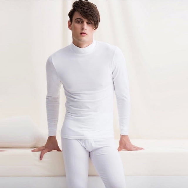 Conjunto de ropa interior térmica de cuello medio alto para hombre de otoño e invierno Ropa y pantalones de cuello medio alto con forro polar Ropa interior térmica de papá