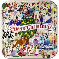 Catstudio Serving Tray, 12 Days of Christmas Birchwood Serving Tray, Decorative Trays for Ottoman, 12.5" by 12.5" Dishwasher Safe Christmas