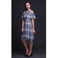 thumbnail image 4 of Bimba Purple Tie-Dye Printed Womens Ruffle Front Cold Shoulder Swing Shift Dress - Small, 4 of 6