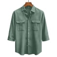 thumbnail image 4 of DAFPZW Mens Casual Waffleknit Shirt 3/4 Sleeve Button Down Collared Summer Shirts Loose Fit Hawaiian Beach Shirts with Pockets, 4 of 5