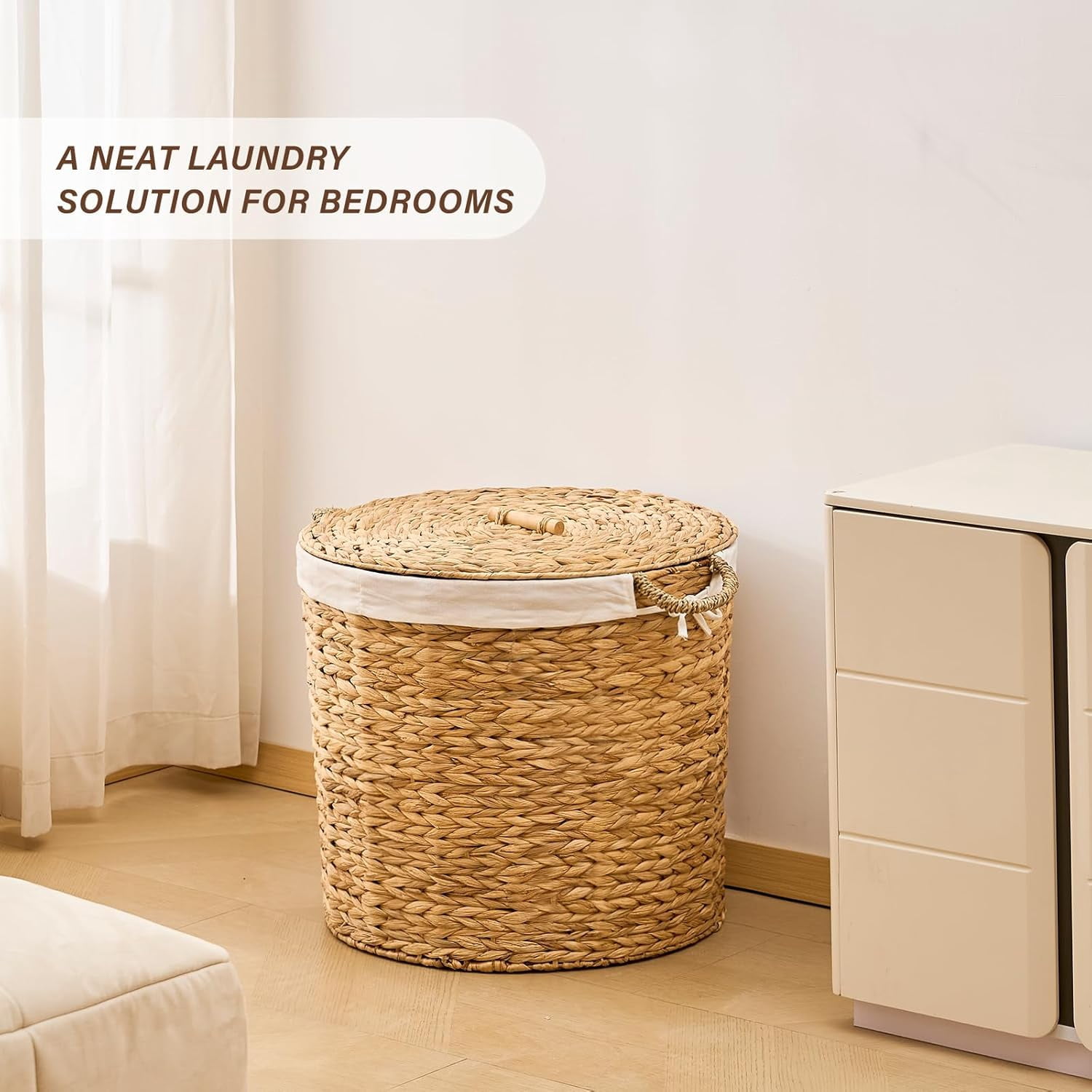 Casa Pura Furniture Handwoven Laundry Hamper with Lid, Storage Basket for Bathroom, Laundry Room & Bedroom, Natural, Large