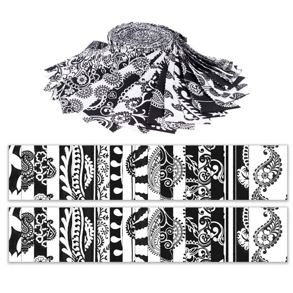 Soimoi 40Pcs Block & Paisley Print Precut Fabrics Strips Roll Up 1.5 inches Cotton Jelly Rolls For Quilting - White & Black