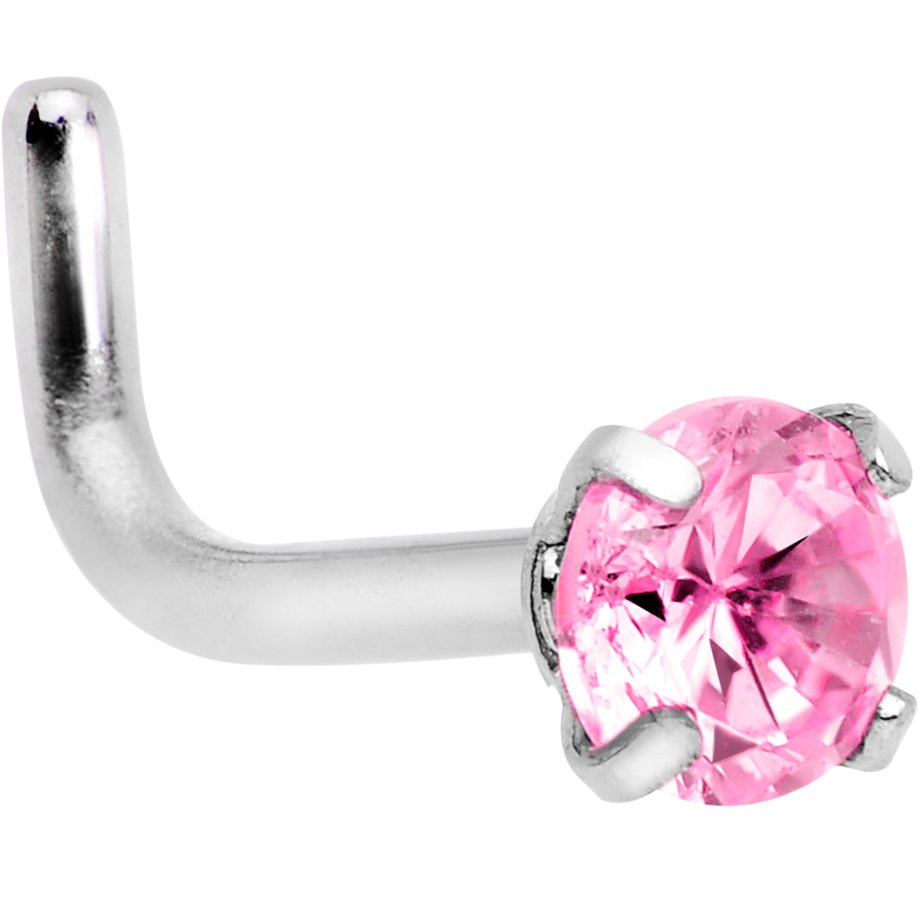Body Candy Stainless Steel 3mm Pink Accent LShape Nose Ring 18 Gauge 1