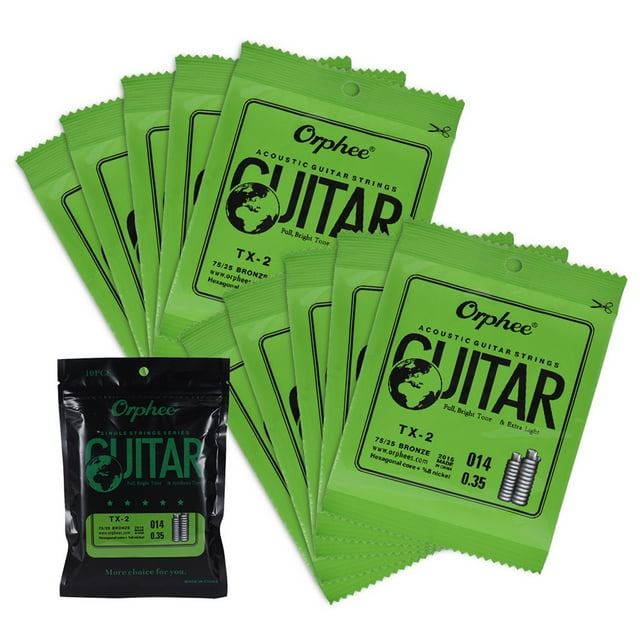 Orphee TX-2 Single String Replacement for Acoustic Folk Guitar 2nd B-String (.014) 10-Pack High-carbon Steel Core 75/25 Phosphor Bronze Extra Light Tension