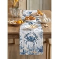thumbnail image 3 of Ocean Crab Table Runner, Blue Yellow Sea Star Shell Coral White Wood Grain Cotton Linen Kitchen Table Decoration Washable Dining Tabletop Runners for Home Party Decor 13x60 Inches, 3 of 9