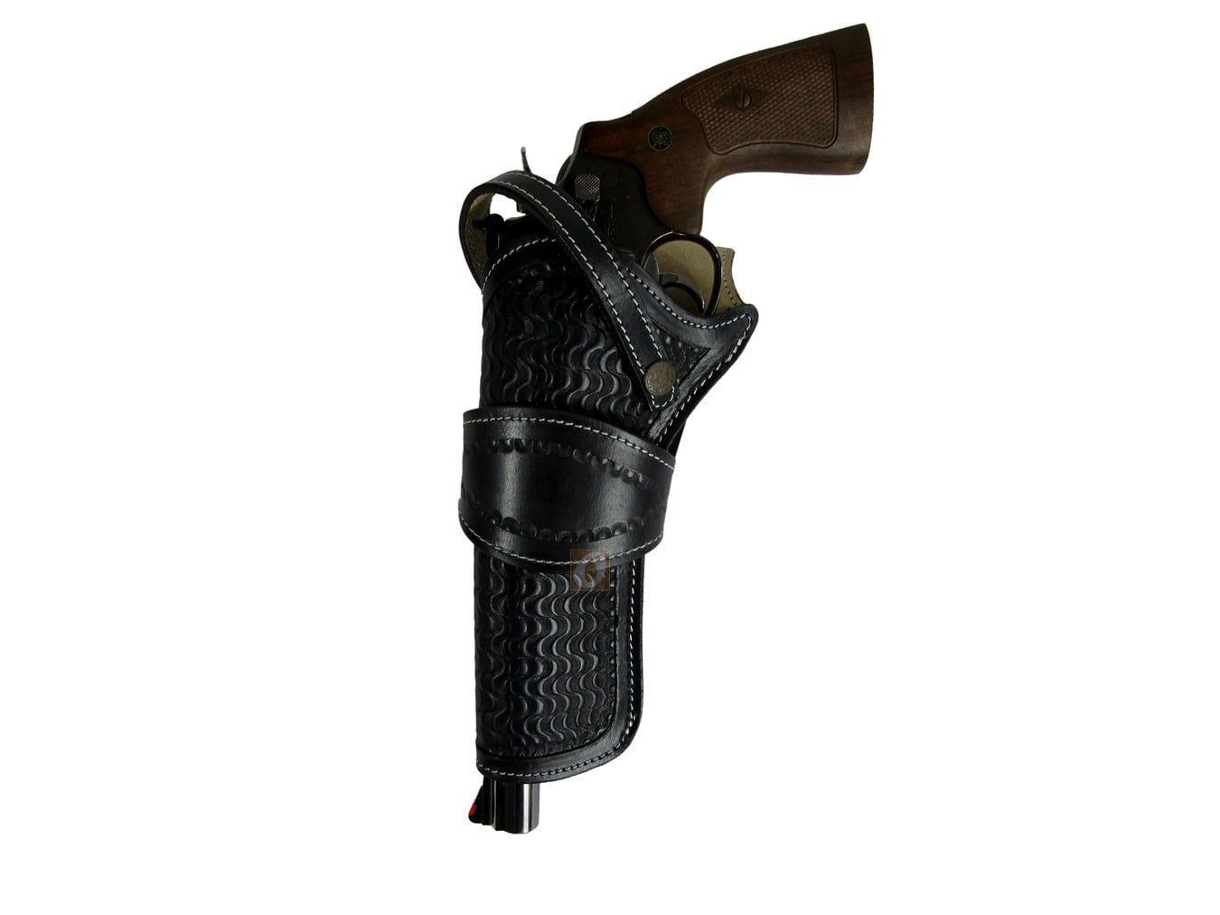 Leather Holster Long Barrel Western Gun Cover Wavy Black Color - Left Handed