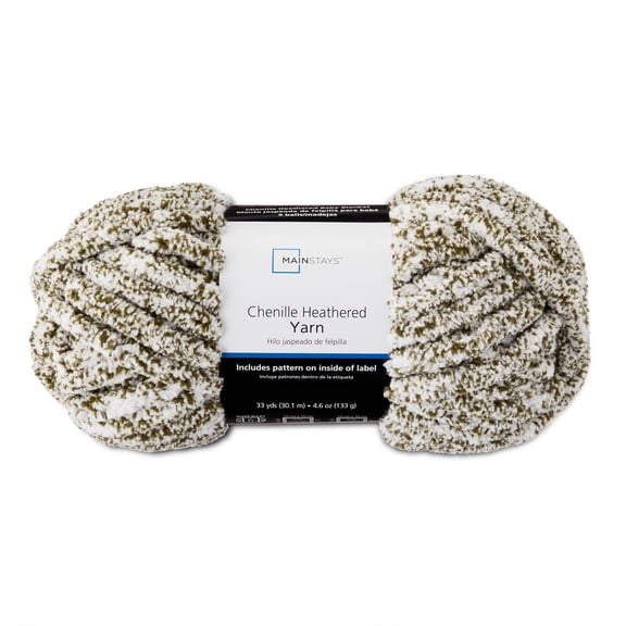 Mainstays Heathered Chenille Yarn, 33 yd, Winter Moss, 100% Polyester, Super Bulky