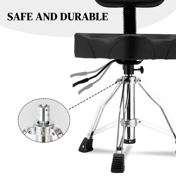 Drum Throne with Backrest, Hydraulic Drum Stool Adjustable Height, Heavy Duty Hydraulic Drum Seat Saddle Design for Drummers