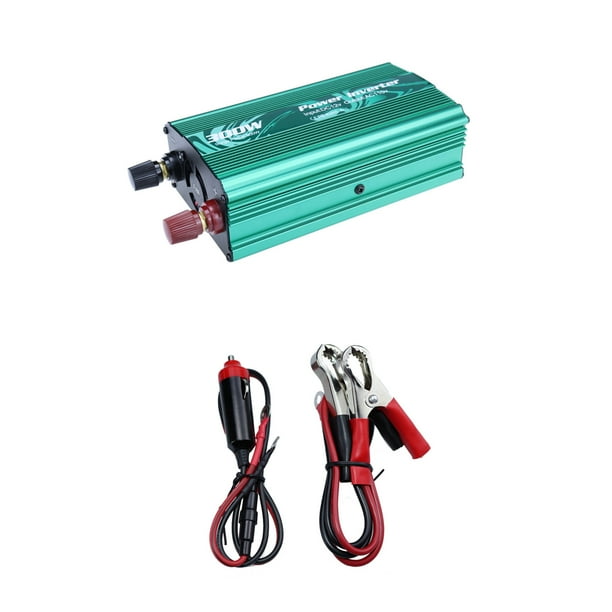 Inversor de 300 W, convertidor de corriente para coche de 12 V a 220 V, puertos USB de 2 A, 2 pinzas de batería, verde, portátil, plegable, con estructura metálica, para autocaravanas,