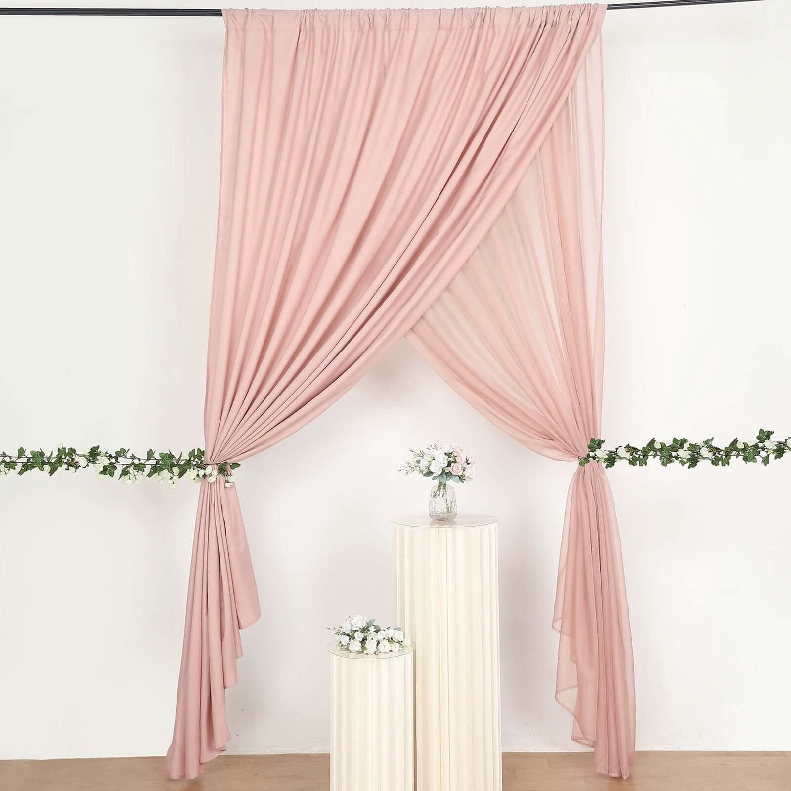 Efavormart 10ftx10ft Dusty Rose Dual Layered Polyester Sheer Chiffon Backdrop Curtains With Rod Pockets