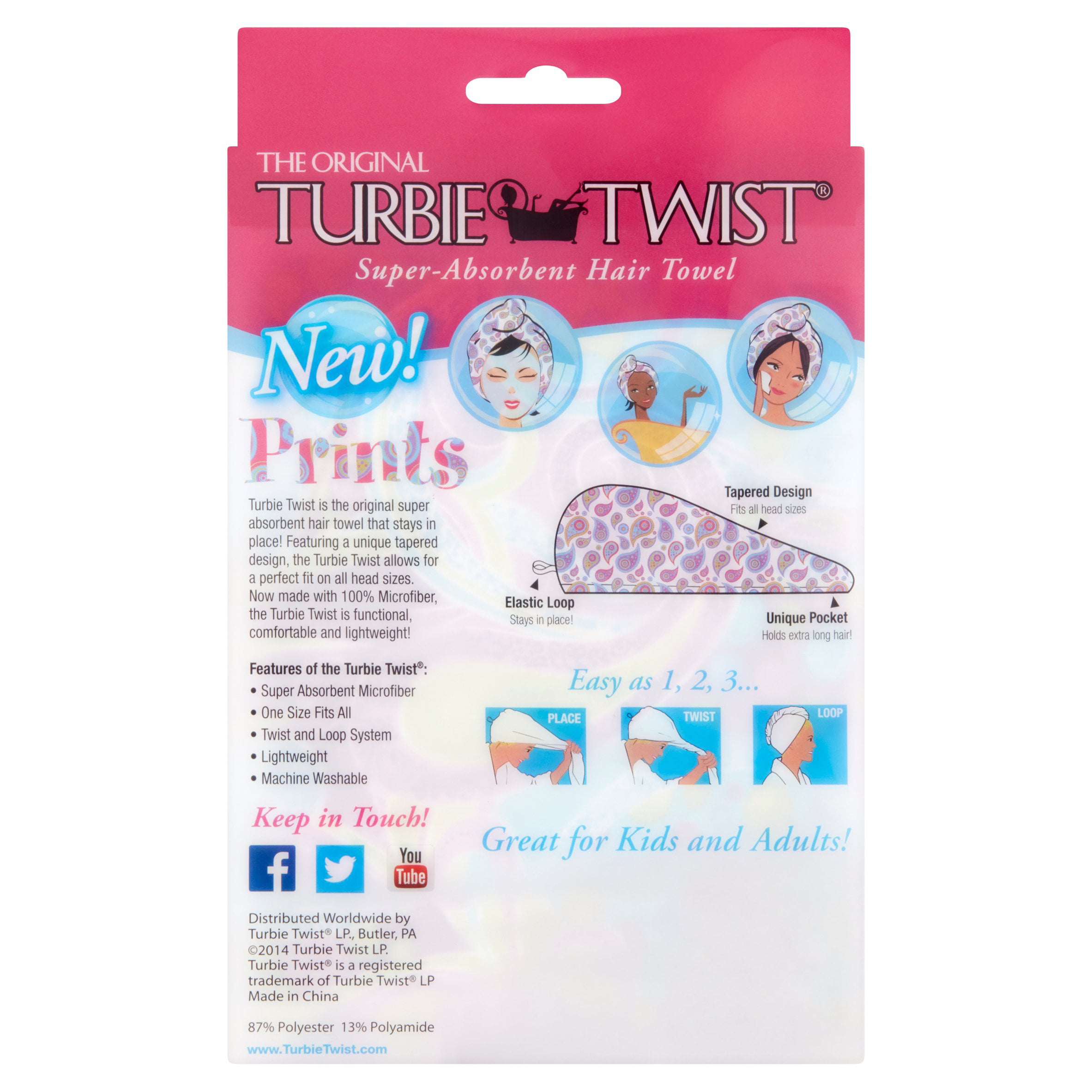 Turbie Twist the Original Microfiber Super-Absorbent Hair Towel, Colors May  Vary 