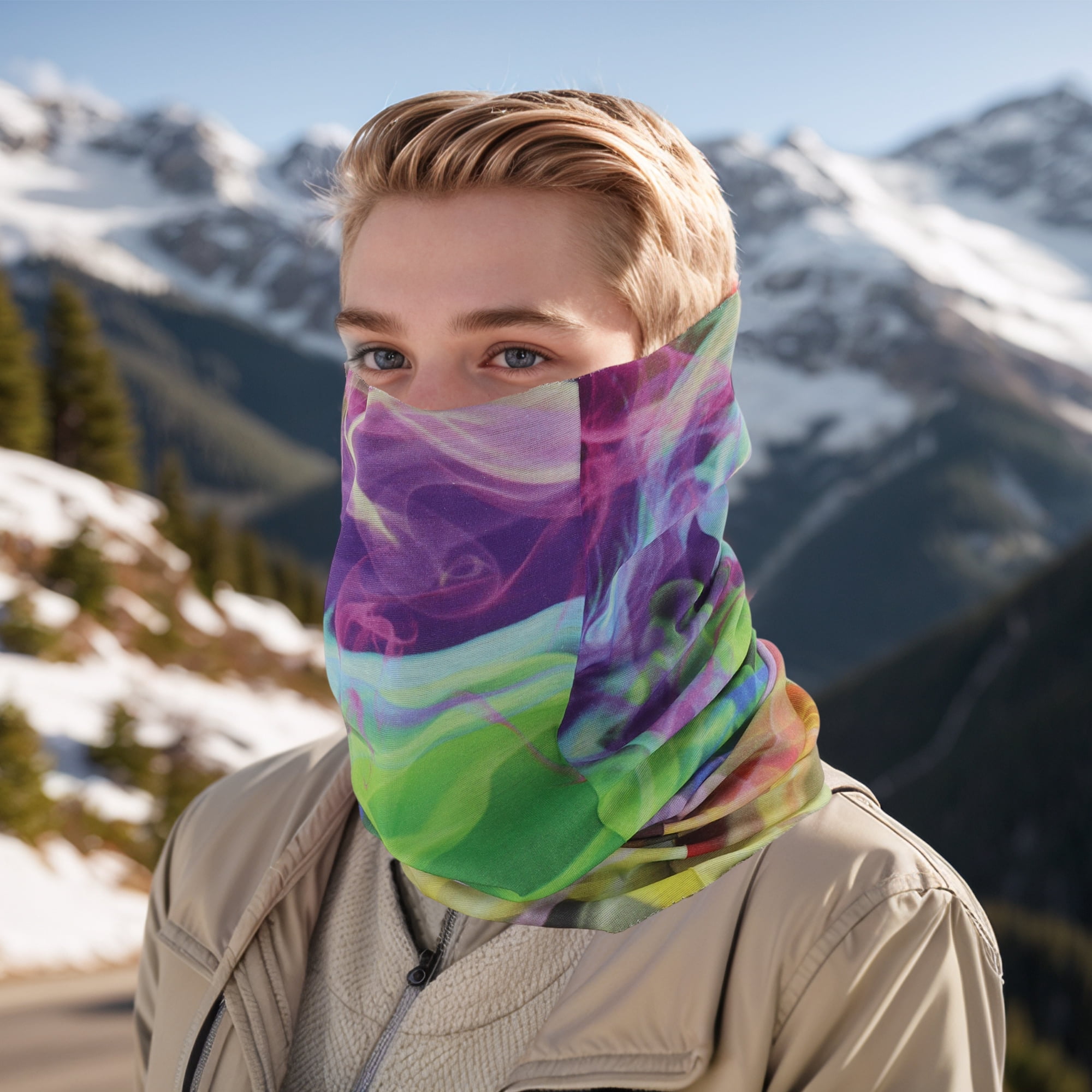 Unique Bargains Face Scarf Mask Purple Green 1 Pc